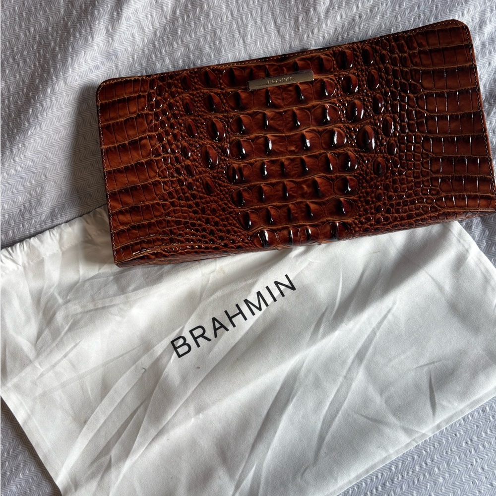 Brahmin Tan Crocodile Embossed Clutch